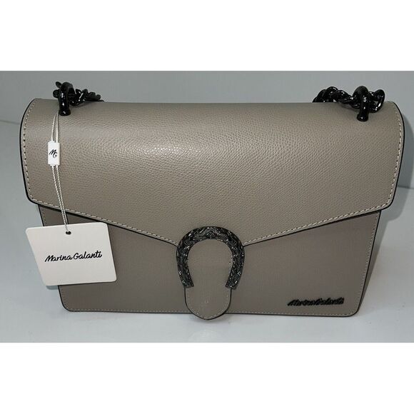 Marina Galanti Crossbody Bag Tan Vera Pelle Leather Silver Chain